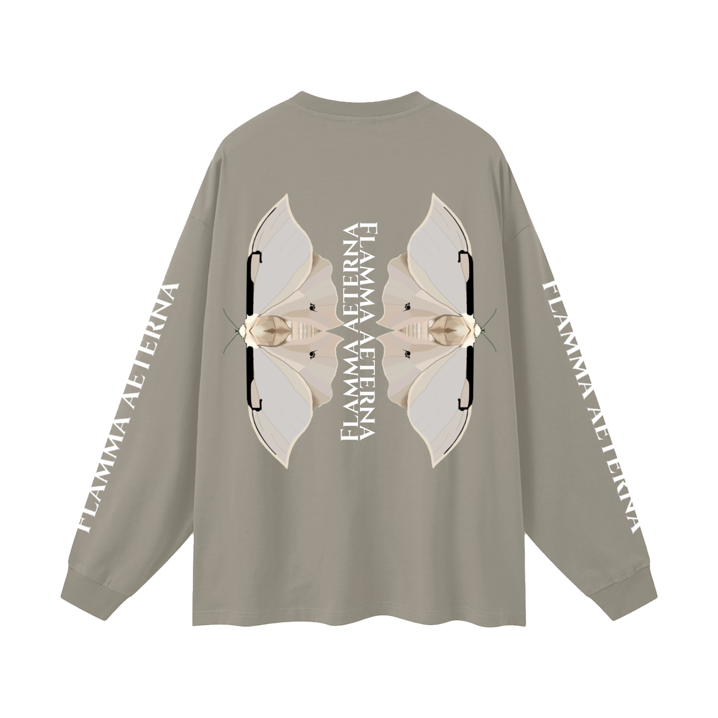 Streetwear,Oversized,Longsleeve,Oversizedlongsleeve,Graphic,Graphicdesign,Graphiclongsleeve,Moth,Mothdesign,Flamma,Aeterna,Flammaaetera,Eternal,Flame,Eternalflame,Biblical,Minimalstreetwear,Symbolicclothing,Symbolic,Philosophy,Philosophyclothing