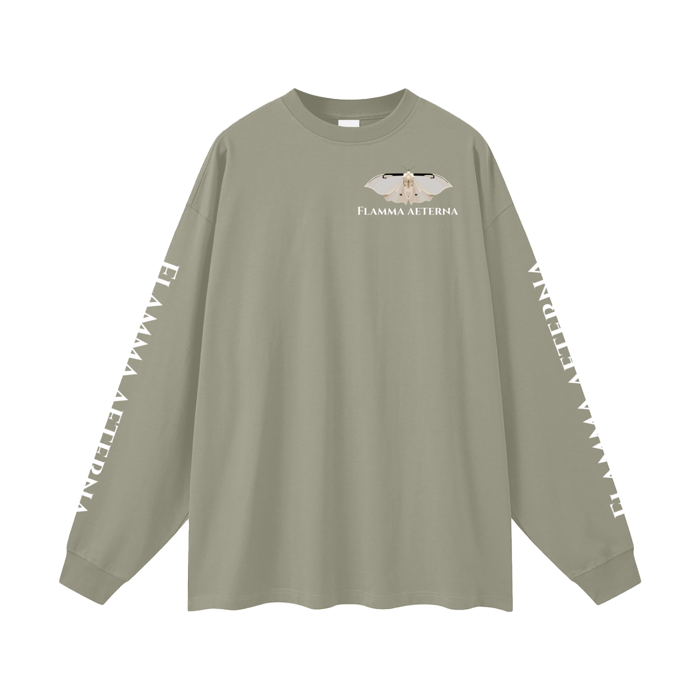 Streetwear,Oversized,Longsleeve,Oversizedlongsleeve,Graphic,Graphicdesign,Graphiclongsleeve,Moth,Mothdesign,Flamma,Aeterna,Flammaaetera,Eternal,Flame,Eternalflame,Biblical,Minimalstreetwear,Symbolicclothing,Symbolic,Philosophy,Philosophyclothing