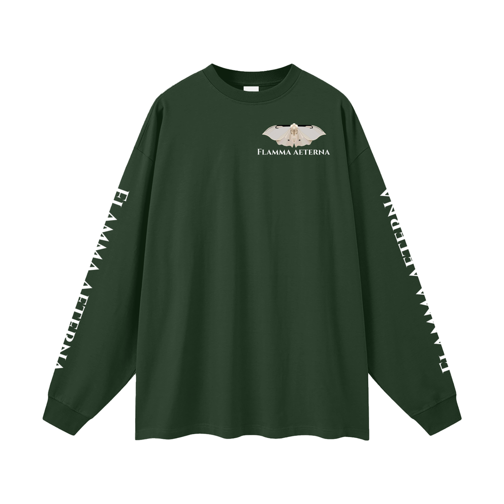 Streetwear,Oversized,Longsleeve,Oversizedlongsleeve,Graphic,Graphicdesign,Graphiclongsleeve,Moth,Mothdesign,Flamma,Aeterna,Flammaaetera,Eternal,Flame,Eternalflame,Biblical,Minimalstreetwear,Symbolicclothing,Symbolic,Philosophy,Philosophyclothing