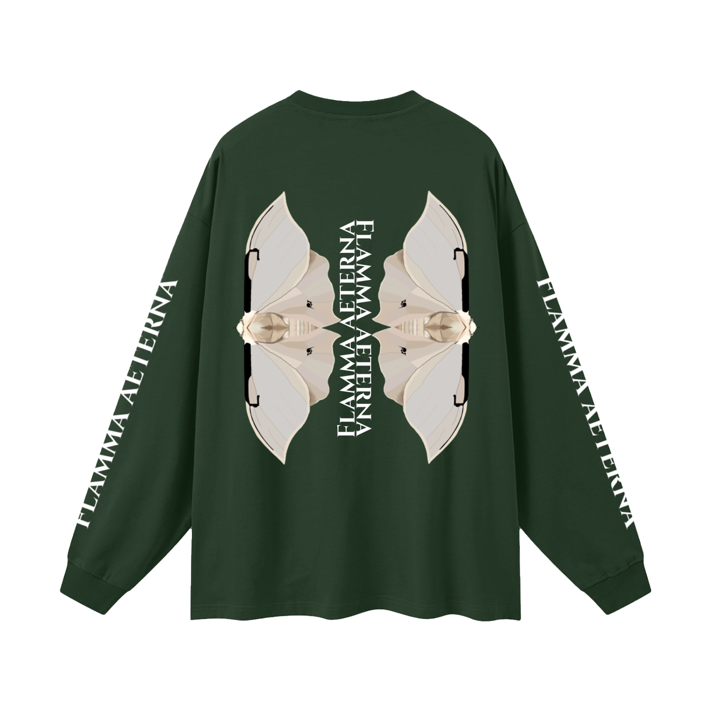Streetwear,Oversized,Longsleeve,Oversizedlongsleeve,Graphic,Graphicdesign,Graphiclongsleeve,Moth,Mothdesign,Flamma,Aeterna,Flammaaetera,Eternal,Flame,Eternalflame,Biblical,Minimalstreetwear,Symbolicclothing,Symbolic,Philosophy,Philosophyclothing