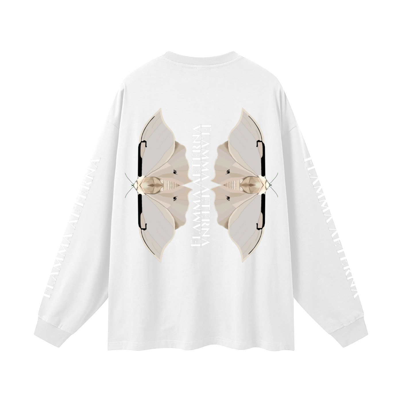 Streetwear,Oversized,Longsleeve,Oversizedlongsleeve,Graphic,Graphicdesign,Graphiclongsleeve,Moth,Mothdesign,Flamma,Aeterna,Flammaaetera,Eternal,Flame,Eternalflame,Biblical,Minimalstreetwear,Symbolicclothing,Symbolic,Philosophy,Philosophyclothing