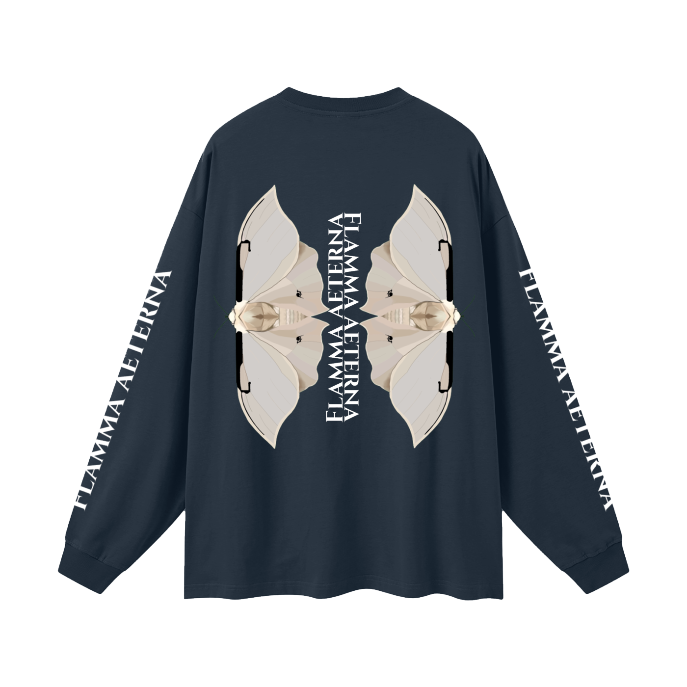 Streetwear,Oversized,Longsleeve,Oversizedlongsleeve,Graphic,Graphicdesign,Graphiclongsleeve,Moth,Mothdesign,Flamma,Aeterna,Flammaaetera,Eternal,Flame,Eternalflame,Biblical,Minimalstreetwear,Symbolicclothing,Symbolic,Philosophy,Philosophyclothing