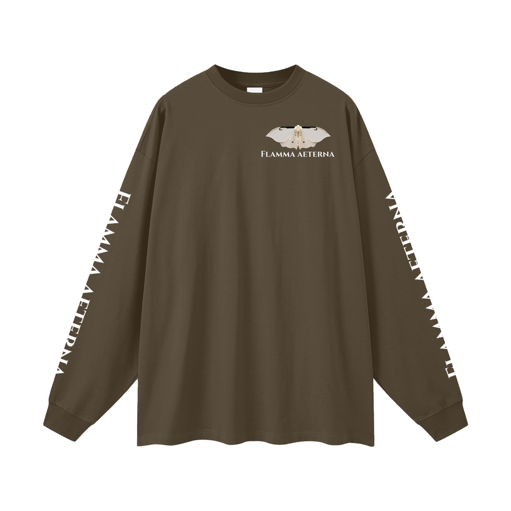 Streetwear,Oversized,Longsleeve,Oversizedlongsleeve,Graphic,Graphicdesign,Graphiclongsleeve,Moth,Mothdesign,Flamma,Aeterna,Flammaaetera,Eternal,Flame,Eternalflame,Biblical,Minimalstreetwear,Symbolicclothing,Symbolic,Philosophy,Philosophyclothing