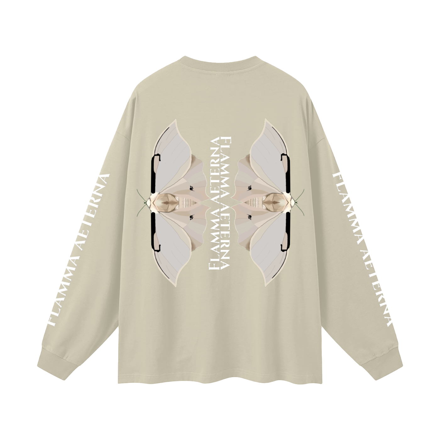 Streetwear,Oversized,Longsleeve,Oversizedlongsleeve,Graphic,Graphicdesign,Graphiclongsleeve,Moth,Mothdesign,Flamma,Aeterna,Flammaaetera,Eternal,Flame,Eternalflame,Biblical,Minimalstreetwear,Symbolicclothing,Symbolic,Philosophy,Philosophyclothing