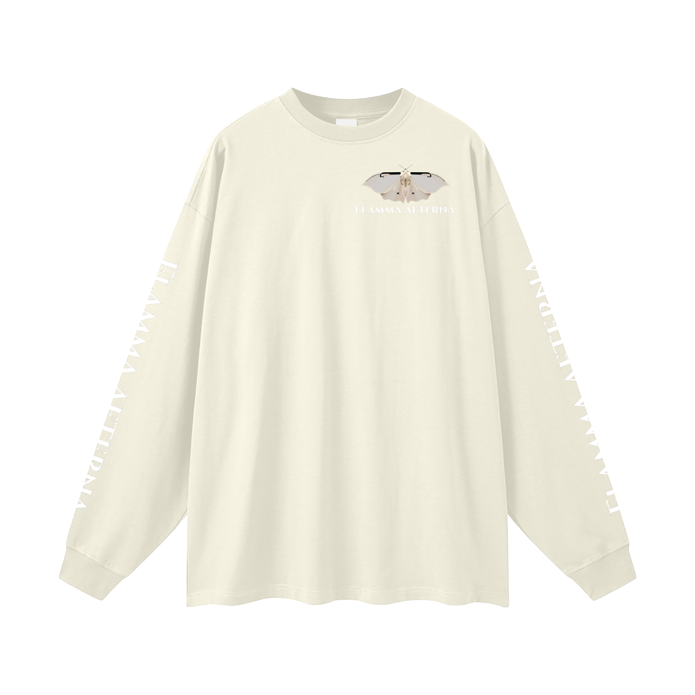 Streetwear,Oversized,Longsleeve,Oversizedlongsleeve,Graphic,Graphicdesign,Graphiclongsleeve,Moth,Mothdesign,Flamma,Aeterna,Flammaaetera,Eternal,Flame,Eternalflame,Biblical,Minimalstreetwear,Symbolicclothing,Symbolic,Philosophy,Philosophyclothing