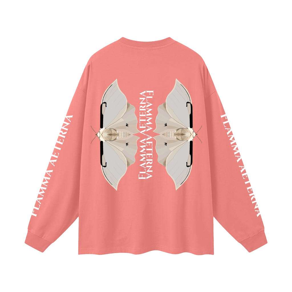Streetwear,Oversized,Longsleeve,Oversizedlongsleeve,Graphic,Graphicdesign,Graphiclongsleeve,Moth,Mothdesign,Flamma,Aeterna,Flammaaetera,Eternal,Flame,Eternalflame,Biblical,Minimalstreetwear,Symbolicclothing,Symbolic,Philosophy,Philosophyclothing
